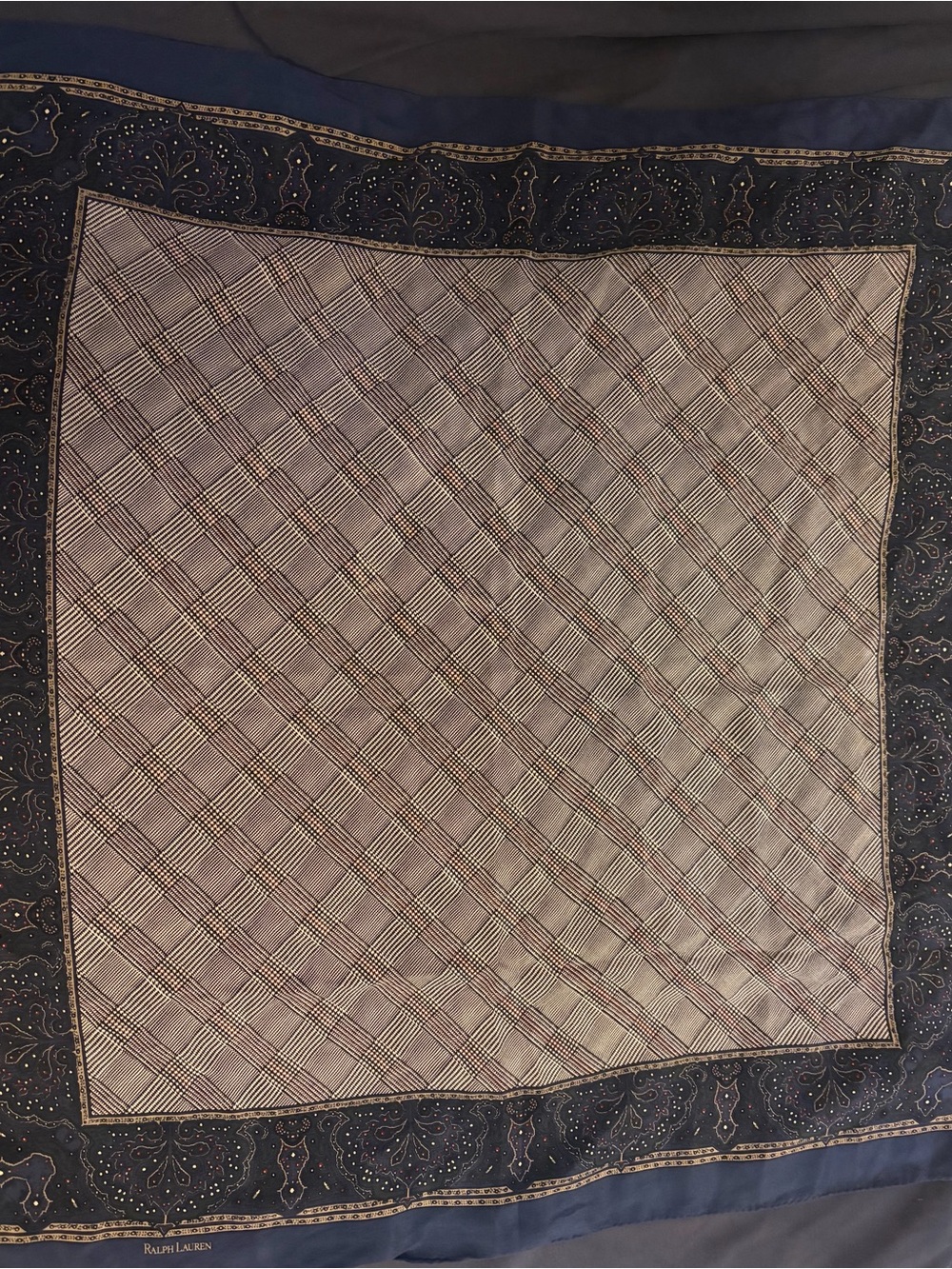 Vintage Ralph Lauren Silk Scarf Paisley Glen Plaid Geometric Square Hand Rolled